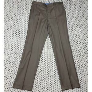 Samuelsohn Pants‎ Men 33x33 Taupe Super 110's Wool Flat Front Cuffed Hem Zip-Fly